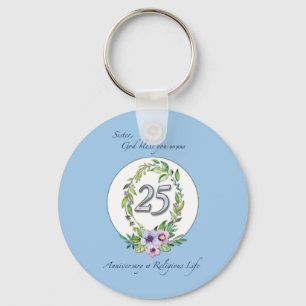 Chaveiro 25 aniversário da Católica Nun Wreath e Silver