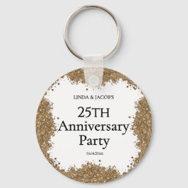 Chaveiro 25th Wedding Anniversary Gold Faux Glitter 