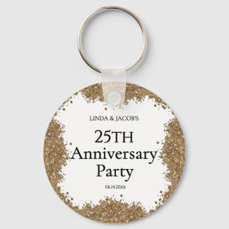 Chaveiro 25th Wedding Anniversary Gold Faux Glitter