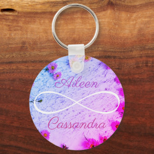 Chaveiro 2 Nomes Simples Símbolo Infinito Amigos Flores