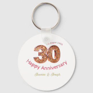 Chaveiro 30º Feliz Aniversário metálico dourado adicionar n