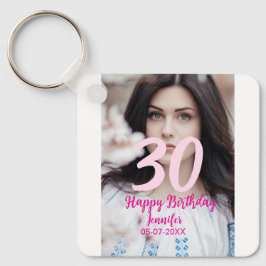 Chaveiro 30th birthday add name date year white photo