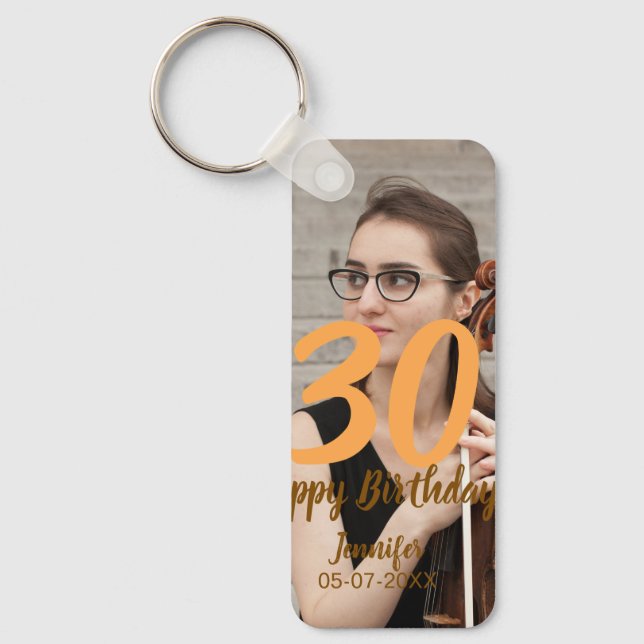 Chaveiro 30th birthday add name date year white photo (Frente)