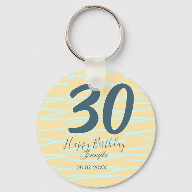 Chaveiro 30th birthday add name date year yellow blue paste (Frente)