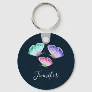 Chaveiro 3 Borboletas Coloridas de Pastel Aquoso