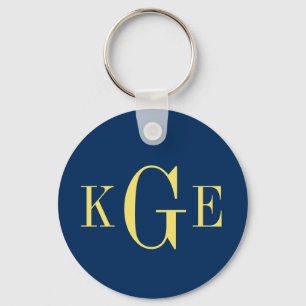 Chaveiro 3 initial monogram navy yellow groomsmen key fob