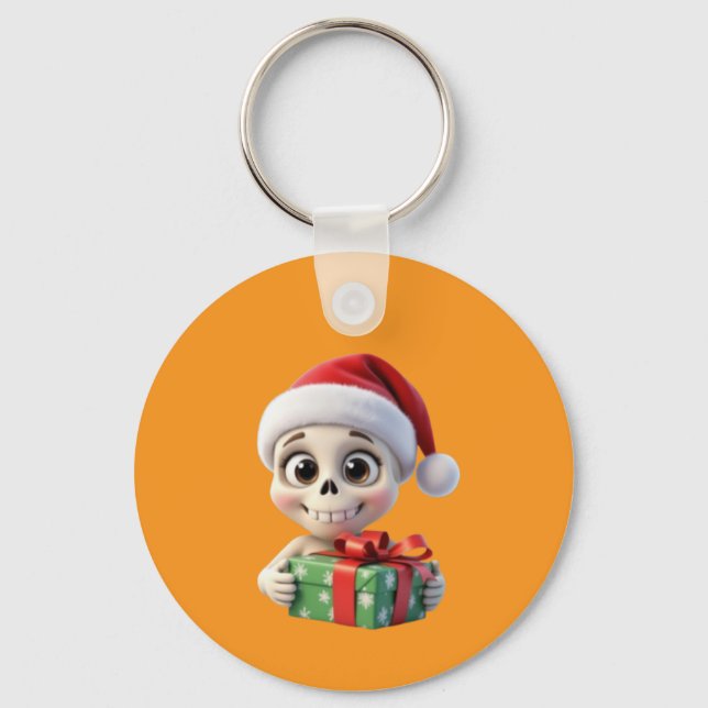 Chaveiro 3D Disney Cartoon Santa Skull Holding a Gift (Frente)