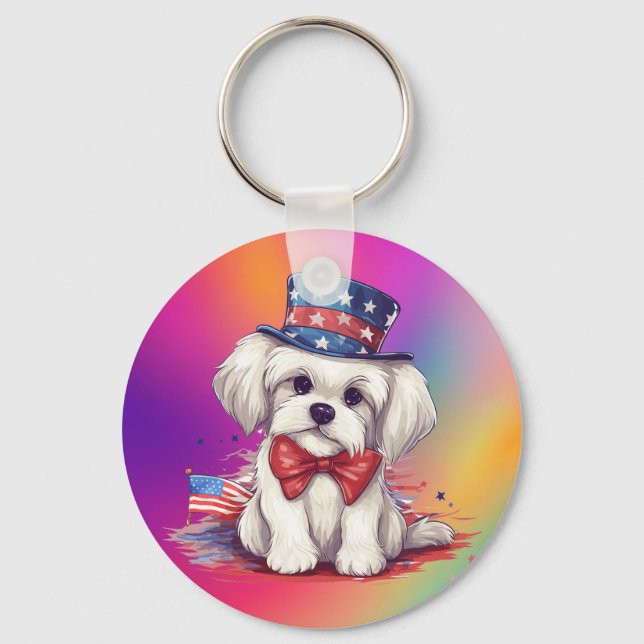 Chaveiro 4º de julho Cachorro Branco Cute-43568 (Frente)