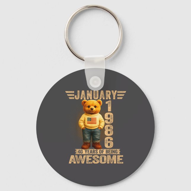 Chaveiro 40 Year Old January 1986 Teddy Bear 40th Birthday  (Frente)