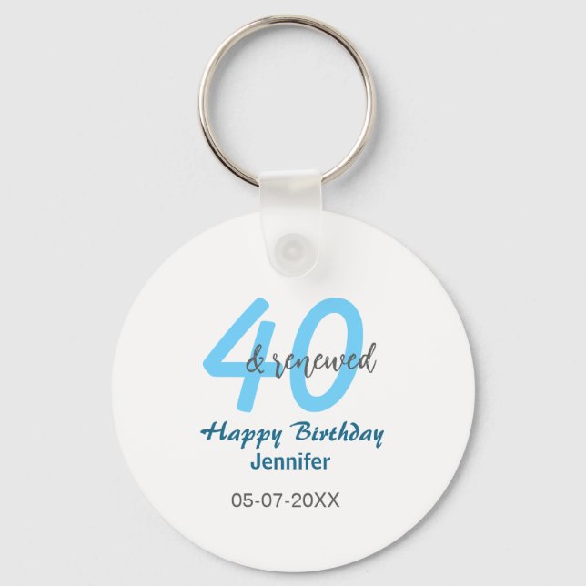 Chaveiro 40th & renewed birthday name date blue bold number (Frente)