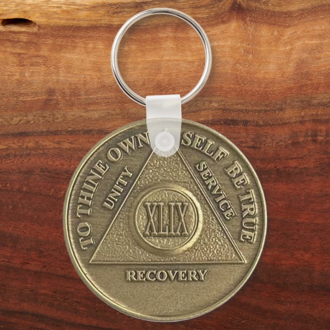 Chaveiro 49 anos de nome personalizado Medallion Sober (Frente)
