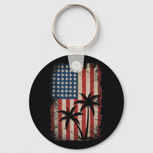 Chaveiro 4 De Julho Americano Flag Palm Trees Usa America P