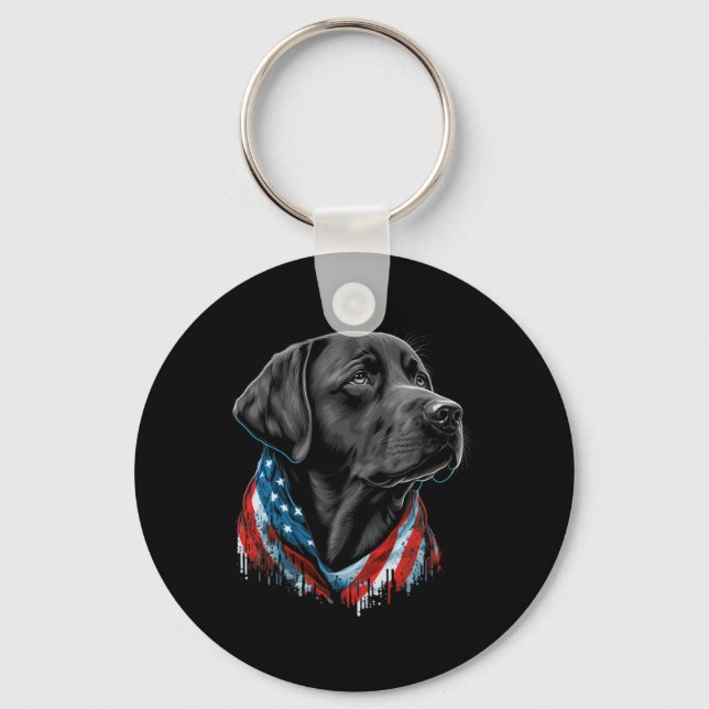Chaveiro 4 De Julho De Black Patriotic American Labrador (Frente)