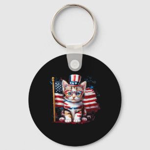 Chaveiro 4 de julho Kitty Cat American Flag America Usa Ca