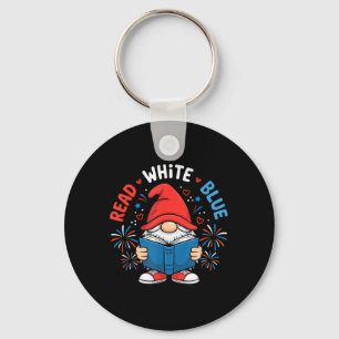 Chaveiro 4 de Julho Leia Livro Branco Azul Gnome