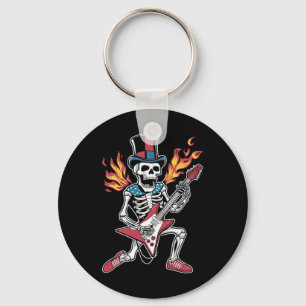 Chaveiro 4 de julho Skeleton tocando guitarra Rock and Roll