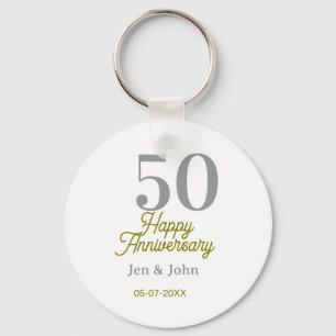 Chaveiro 50º nome data feliz aniversário prata ouro data