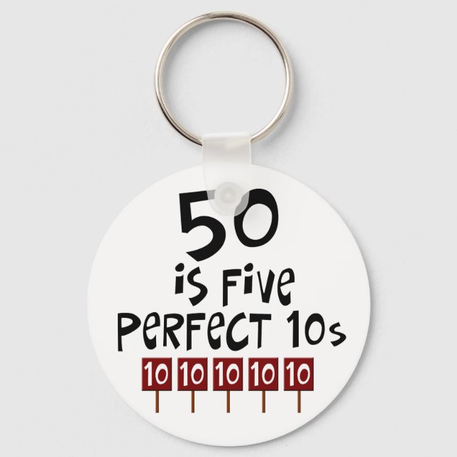 Chaveiro 50º presente de aniversário, 50 é 5 perfeito 10s! (Frente)
