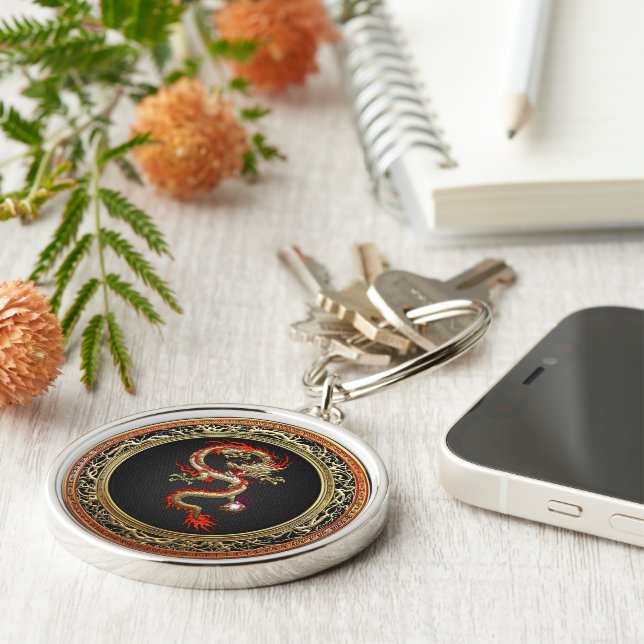 Chaveiro [500] Dragão chinês Ouro Fucanglong (Lateral)