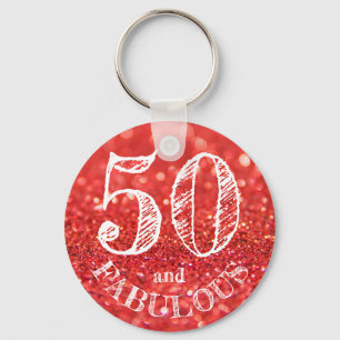Chaveiro 50 and Fabulous Birthday Coral Glitter Sparkle