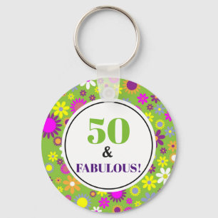 Chaveiro 50 e Fabuloso 50. º Aniversário Floral Verde Rox