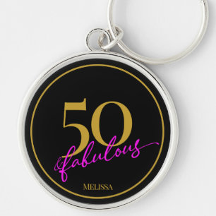 Chaveiro 50 e Fabuloso Script Chic Black Dourado e Rosa