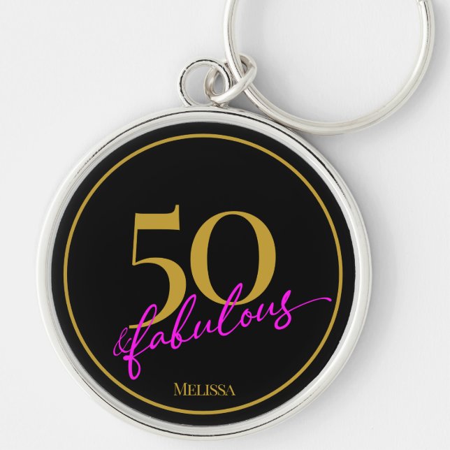 Chaveiro 50 e Fabuloso Script Chic Black Dourado e Rosa (Frente)