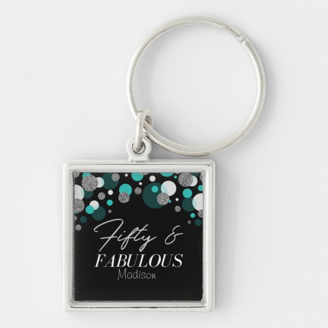 Chaveiro 50 e Preto Fabuloso, Teal, Prata (Frente)