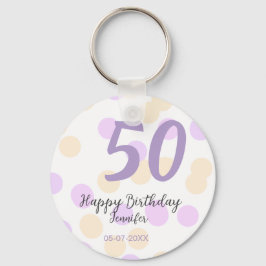 Chaveiro 50th birthday add name date purple orange polkadot
