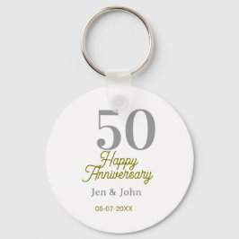 Chaveiro 50th happy anniversary name date silver gold date 