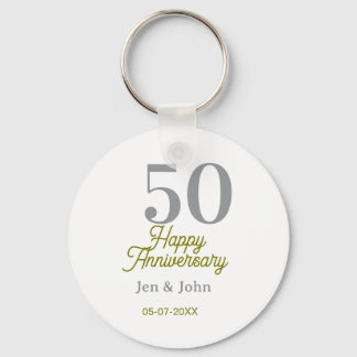 Chaveiro 50th happy anniversary name date silver gold date