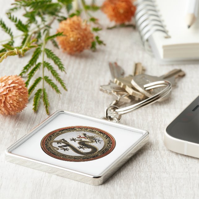 Chaveiro [600] Dragão Oriental Dourado e negro (Lateral)