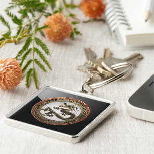 Chaveiro [600] Dragão Oriental Dourado e negro