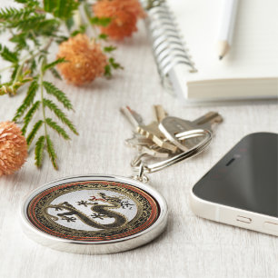 Chaveiro [600] Dragão Oriental Dourado e negro