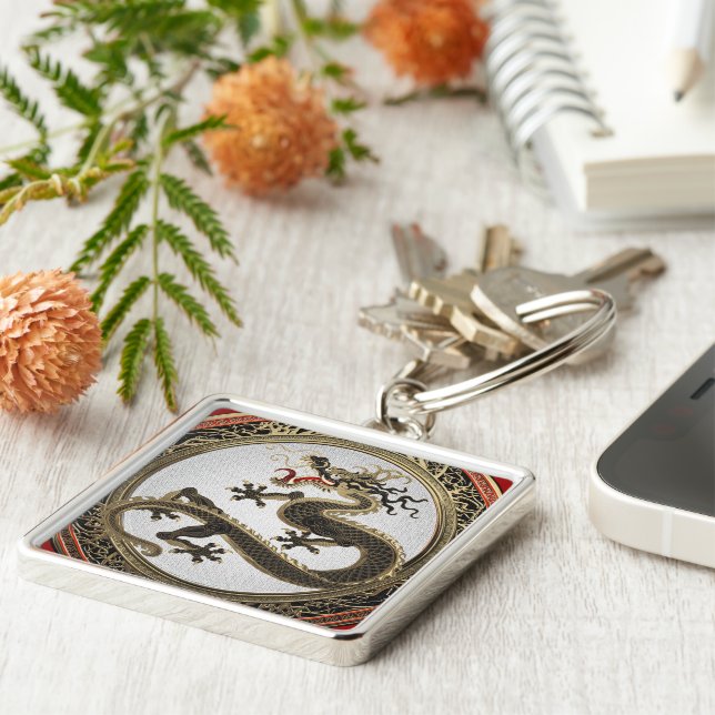 Chaveiro [600] Dragão Oriental Dourado e negro (Lateral)