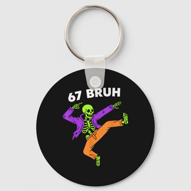 Chaveiro 67 Bruh Halloween Dabbing Skeleton Meme 6 7 Number (Frente)