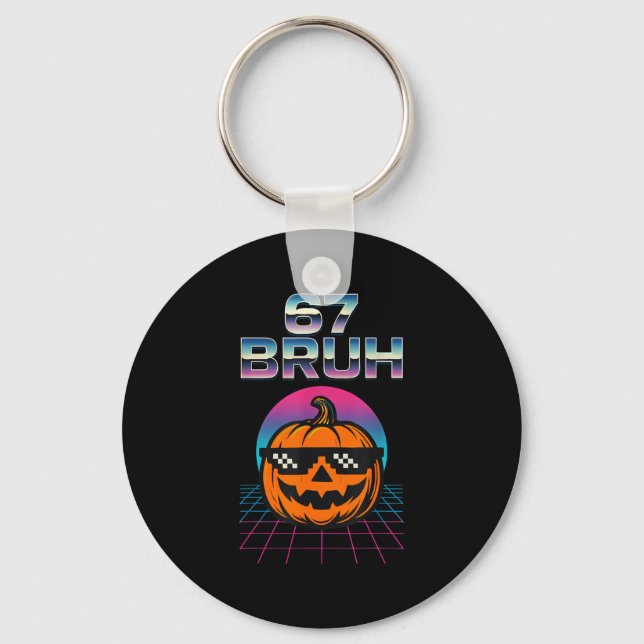 Chaveiro 67 Bruh Meme Halloween Pumpkin 6 7 Brainrot Seis S (Frente)
