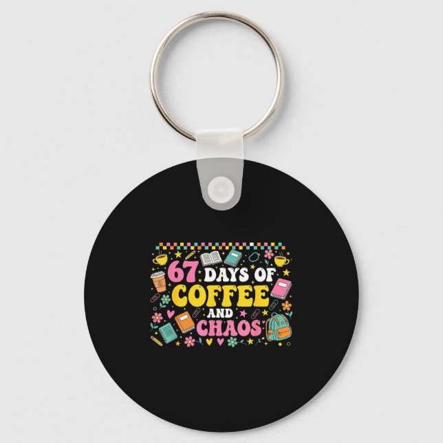 Chaveiro 67 Days Of School Coffee Lover Teachers Retro Six  (Frente)