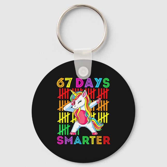 Chaveiro 67 Days Smarter Kids Girls Unicorn 67th Day Of Sch (Frente)