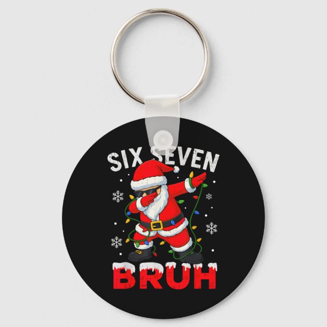 Chaveiro 67 Meme Six Seven Bruh Dabbing Santa Funny Christm (Frente)