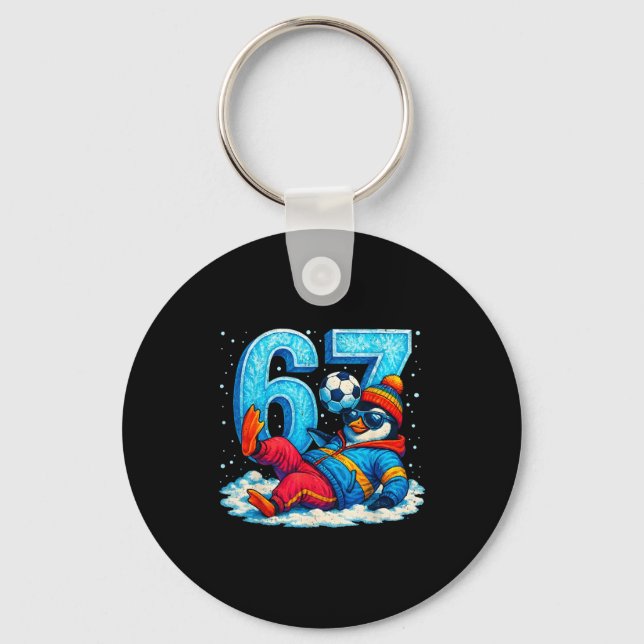 Chaveiro 67 Penguin Soccer Funny Winter Meme Gift  (Frente)