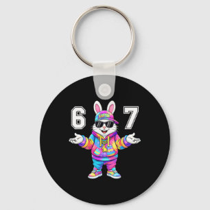 Chaveiro 67 Seis Sete Bunny Tie Dye Dia de Páscoa 67 Meme H