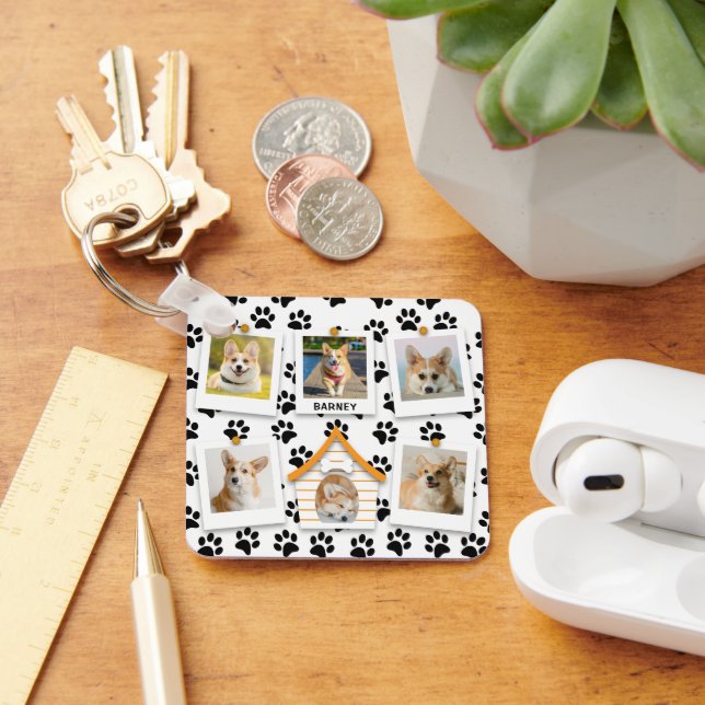Chaveiro 6 Colagem de Fotografias Adicionar Nome Dog House  (Mesa)