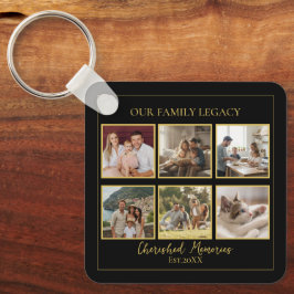 Chaveiro 6 Photo Collage Square Black Gold Keychain