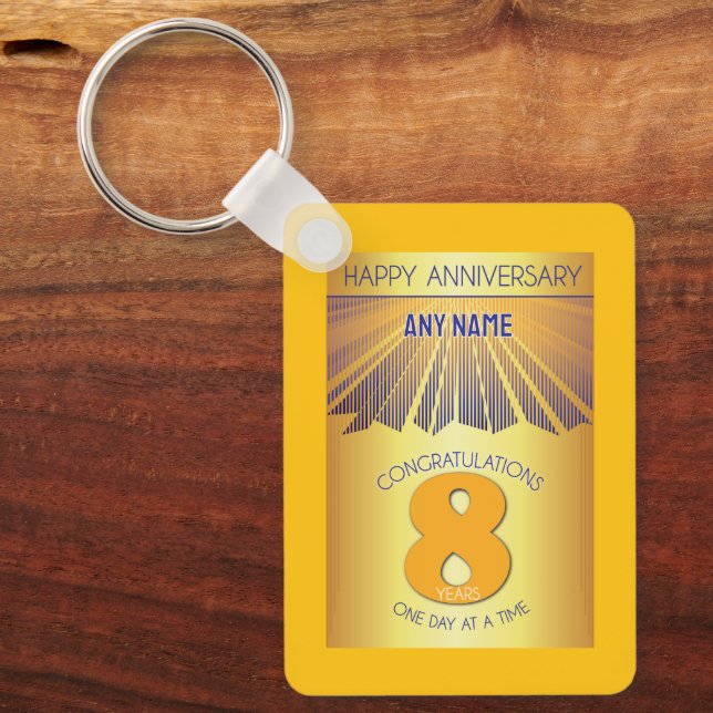 Chaveiro 8 Year Sober Anniversary | Golden Ray 12 Step (Frente)