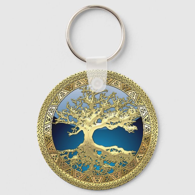 Chaveiro [90] Golden Celtic Tree of Life [3D] (Frente)