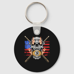 Chaveiro 9 Ball Billiard Piscina Player American Flag Skull