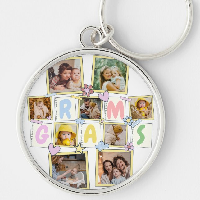 Chaveiro 9 Fotografias Collage White Baby Pink Blue Vovó (Frente)