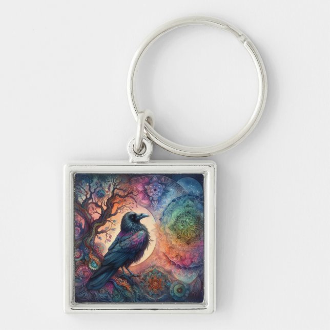 Chaveiro A Árvore Crow da Vida Mandala Pagan (Frente)