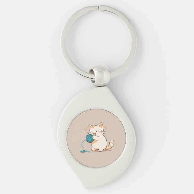Chaveiro A cat spinning yarn is so cute (Frente)